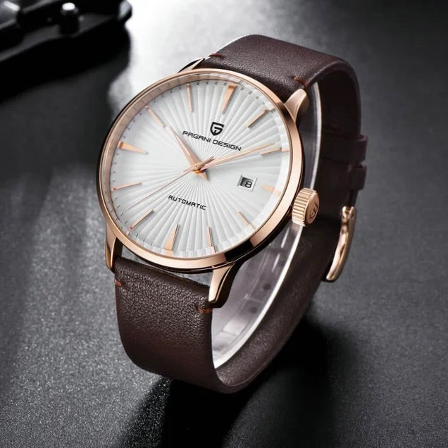 Pagani Design 2770 - Herren-Automatikuhr mit Datum & Lederarmband 43 mm