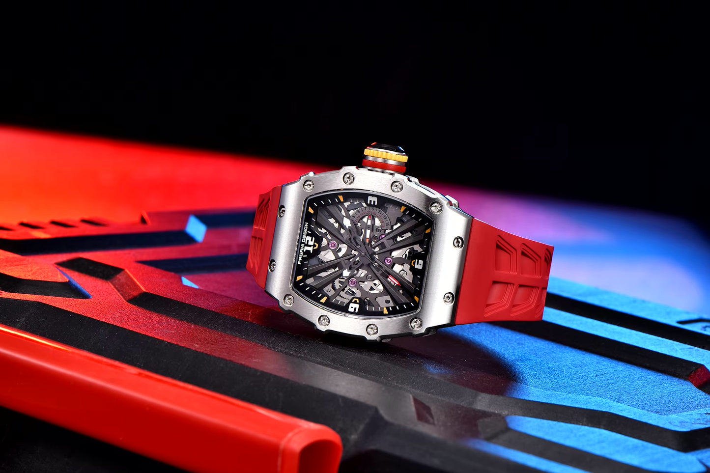 Pagani Design 1738 - Herren-Skeleton-Armbanduhr im Tonneau-Design