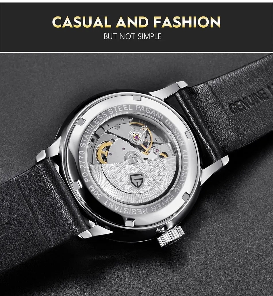 Pagani Design 2770 - Herren-Automatikuhr mit Datum & Lederarmband 43 mm