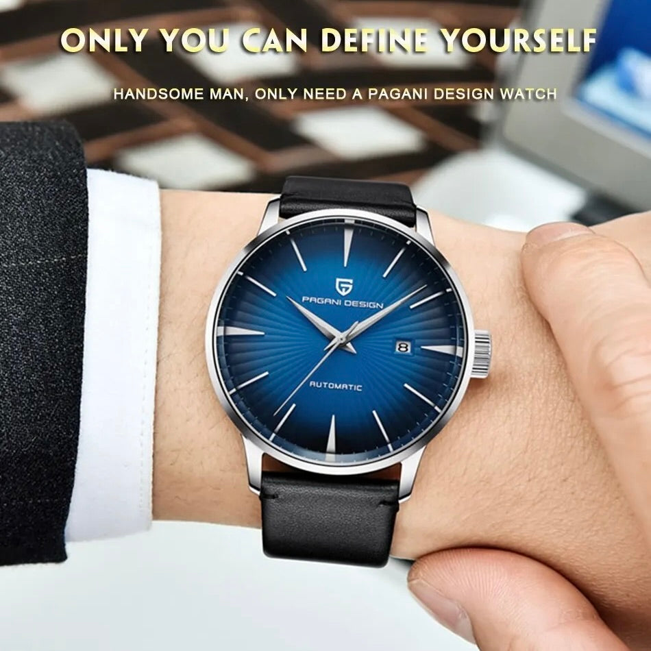 Pagani Design 2770 - Herren-Automatikuhr mit Datum & Lederarmband 43 mm