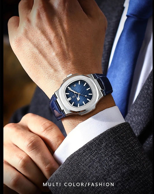 Herren-Armbanduhr mit Datum – Lederarmbanduhr, 40 mm