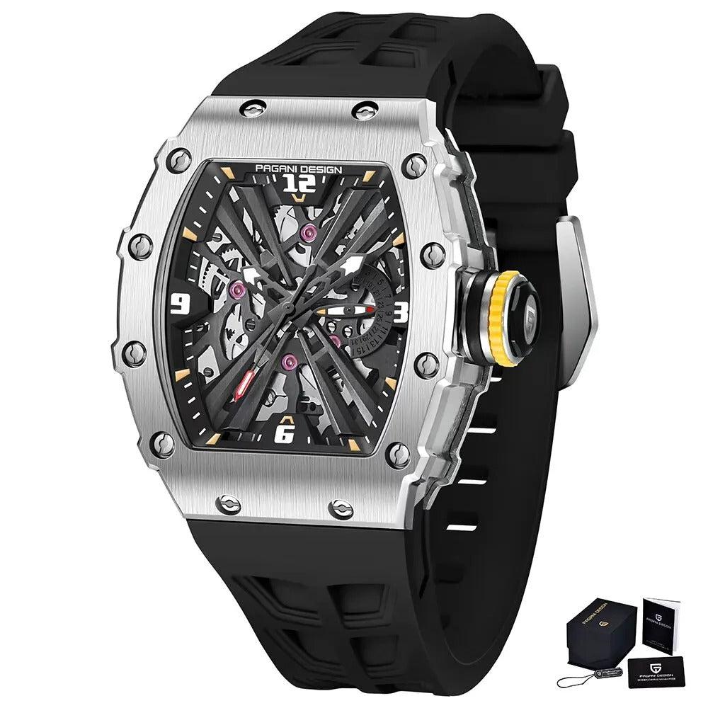 Pagani Design 1738 - Herren-Skeleton-Armbanduhr im Tonneau-Design