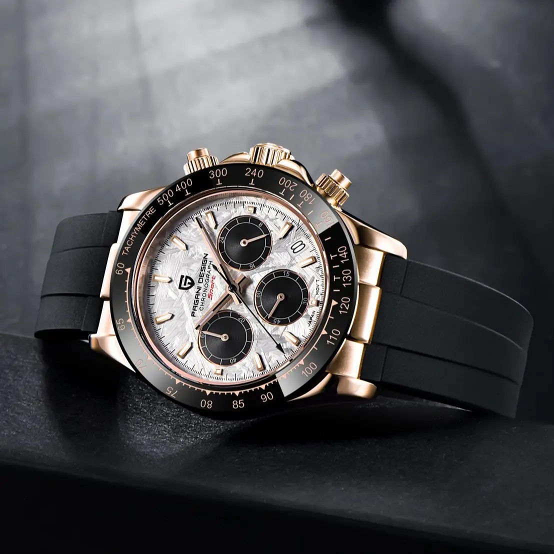 Herren Chronograph Seiko VK63 | Meca-Quarz Silikonarmband | Saphirglas 40mm | 5 Farben
