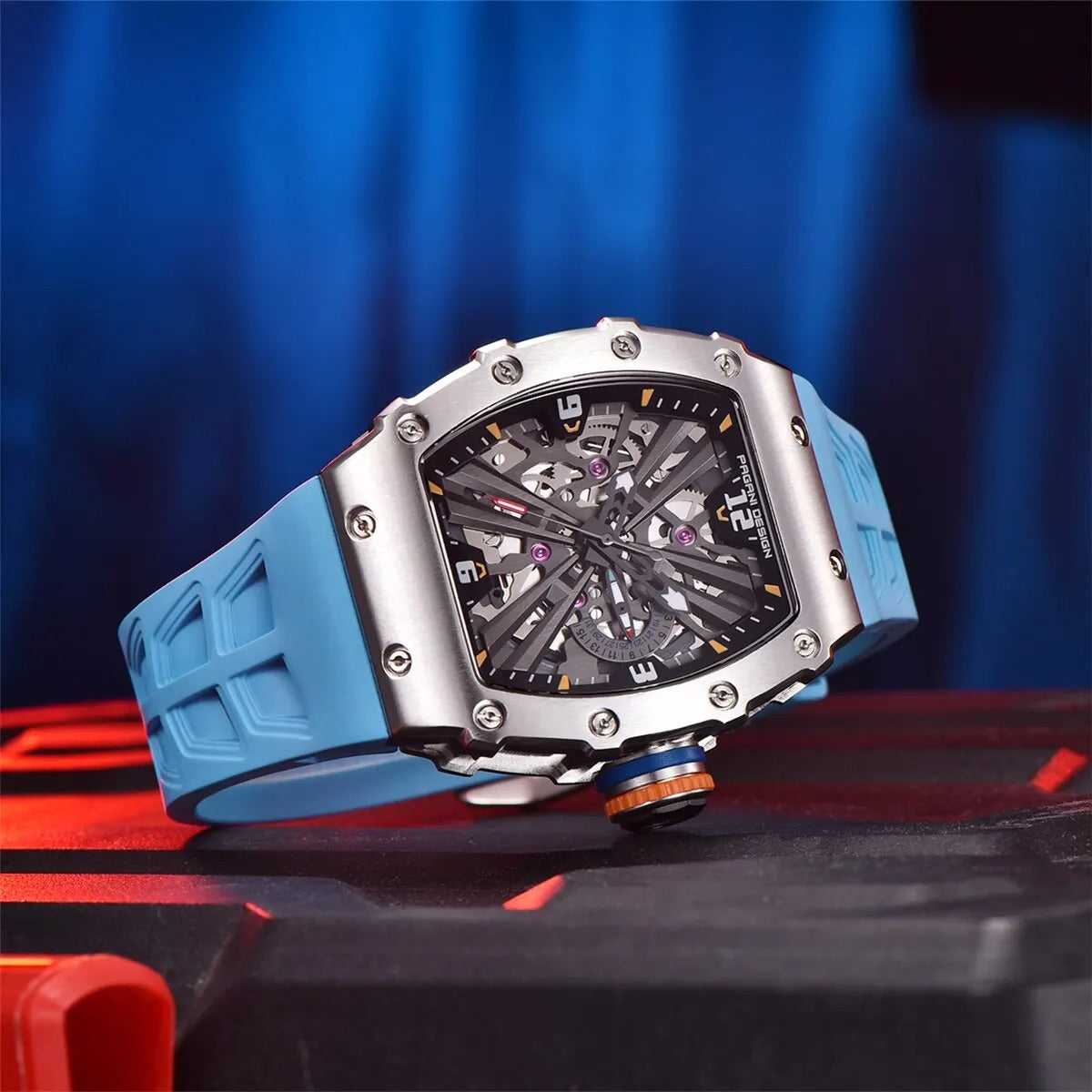 Pagani Design 1738 - Herren-Skeleton-Armbanduhr im Tonneau-Design