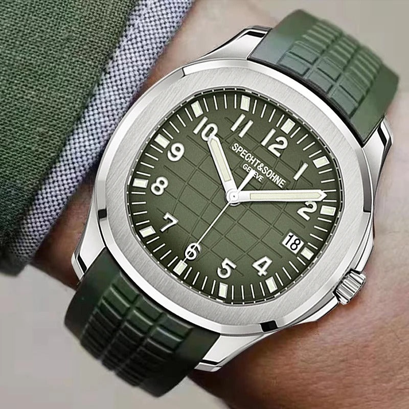 Specht & Söhne - Herren-Automatikuhr mit Datum & Silikonarmband 40 mm