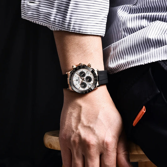 Herren Chronograph Seiko VK63 | Meca-Quarz Silikonarmband | Saphirglas 40mm | 5 Farben