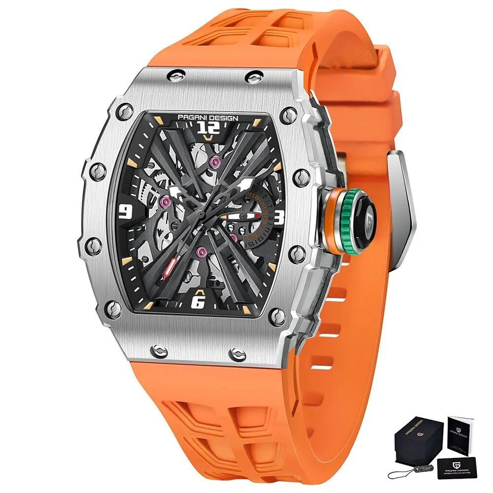 Pagani Design 1738 - Herren-Skeleton-Armbanduhr im Tonneau-Design