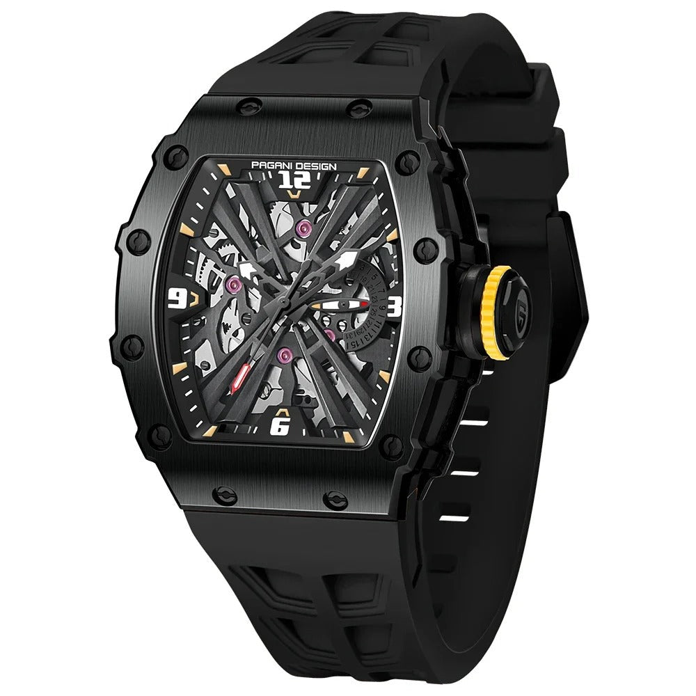 Pagani Design 1738 - Herren-Skeleton-Armbanduhr im Tonneau-Design