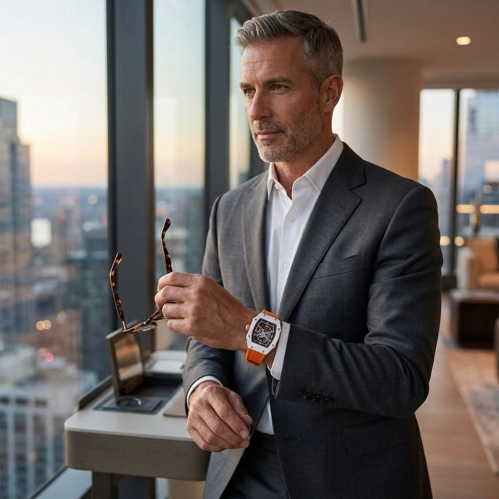 Tonneau Quarzuhr Skelett | Nylonarmband
