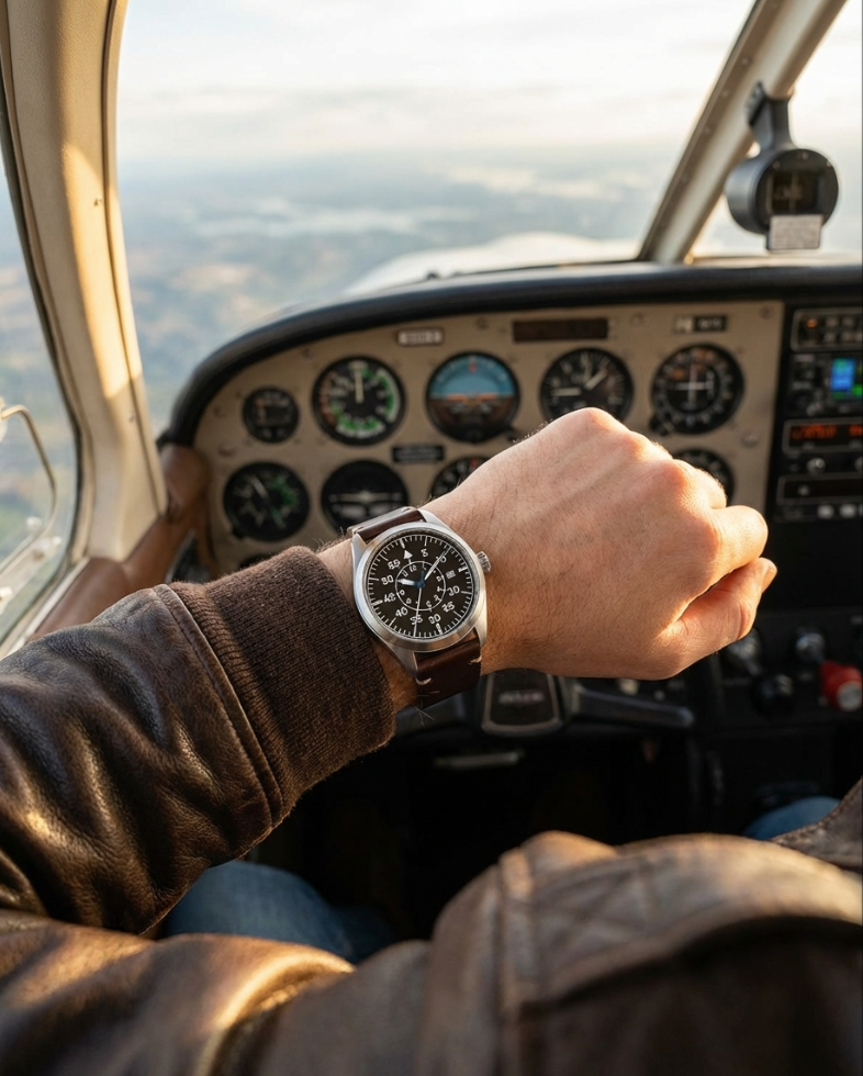 Flieger Automatikuhr Lederarmband | Miyota 8215 | Pilotenuhr Datum | Saphirglas 40mm