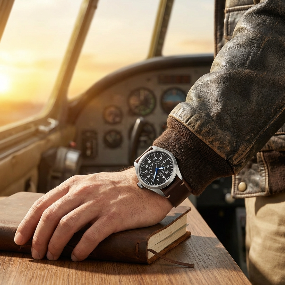 Flieger Automatikuhr Lederarmband | Miyota 8215 | Pilotenuhr Datum | Saphirglas 40mm