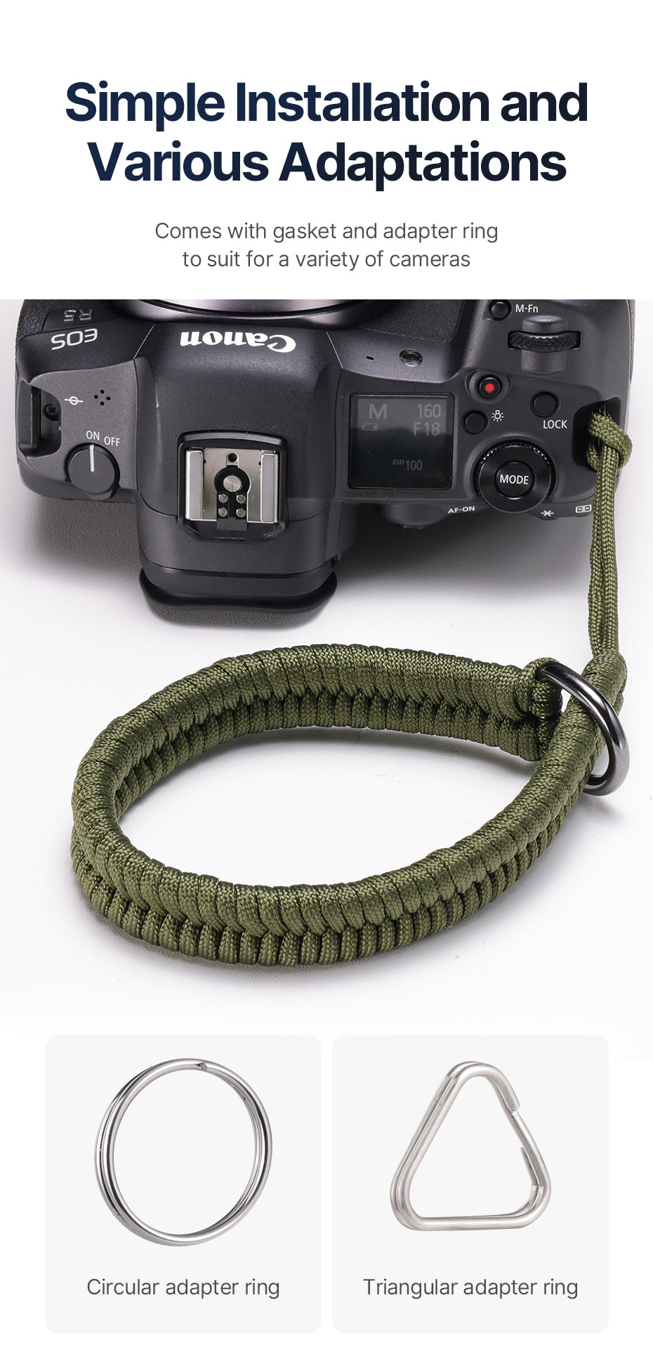 Kameragurt Handschlaufe Nylon geflochten Olive – 3er Set Universal Kameraschlaufe