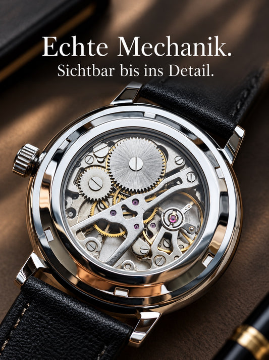 Minimalistische Herrenuhr mit Handaufzug – Silber, Lederband