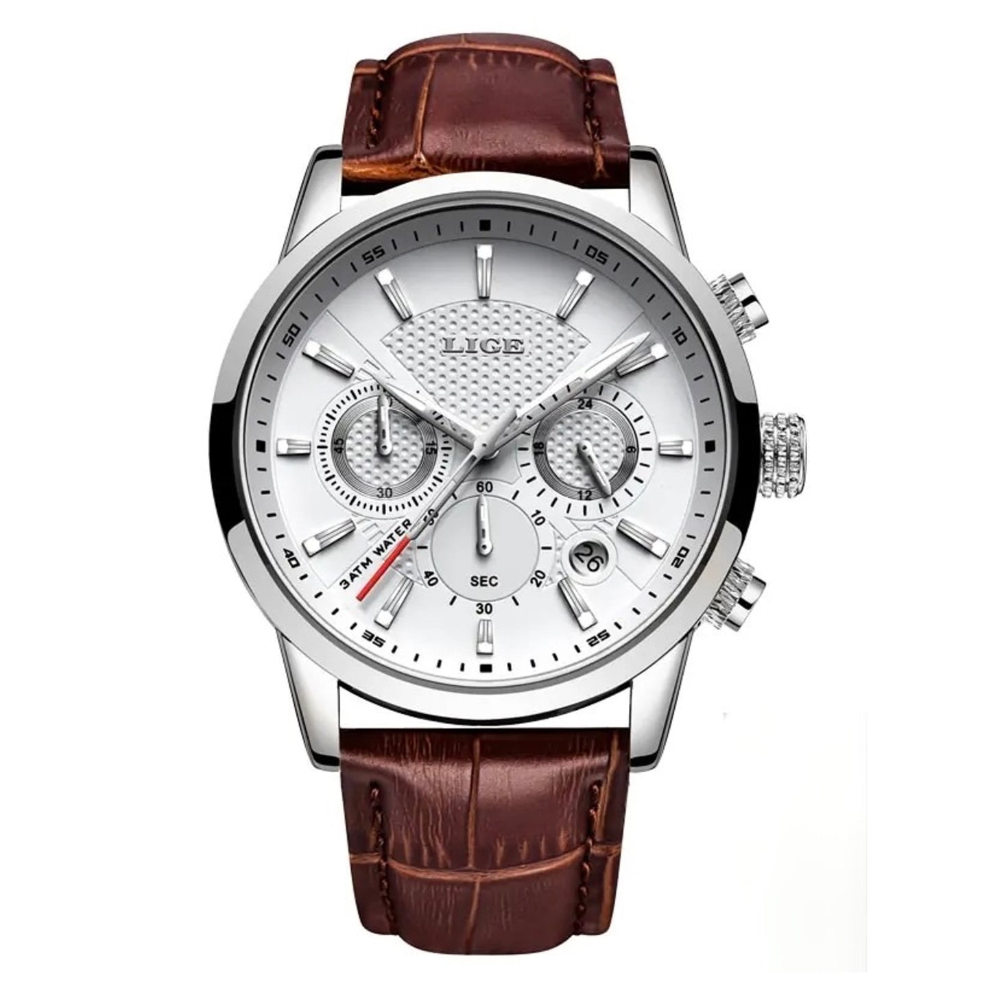 Leder Armbanduhr mit Datum und Chronograph 42 mm