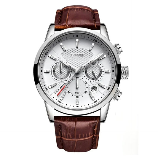 Leder Armbanduhr mit Datum und Chronograph 42 mm