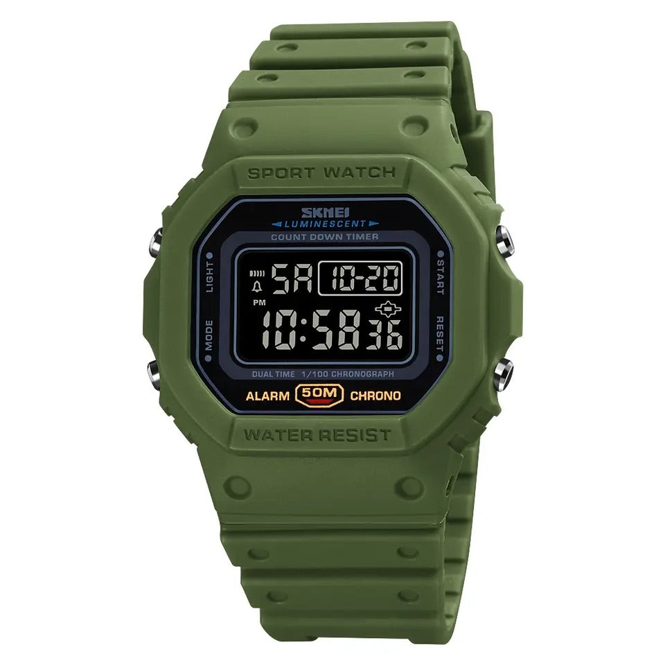 Digitale Sportuhr mit leuchtenden Ziffern Militär 44 mm