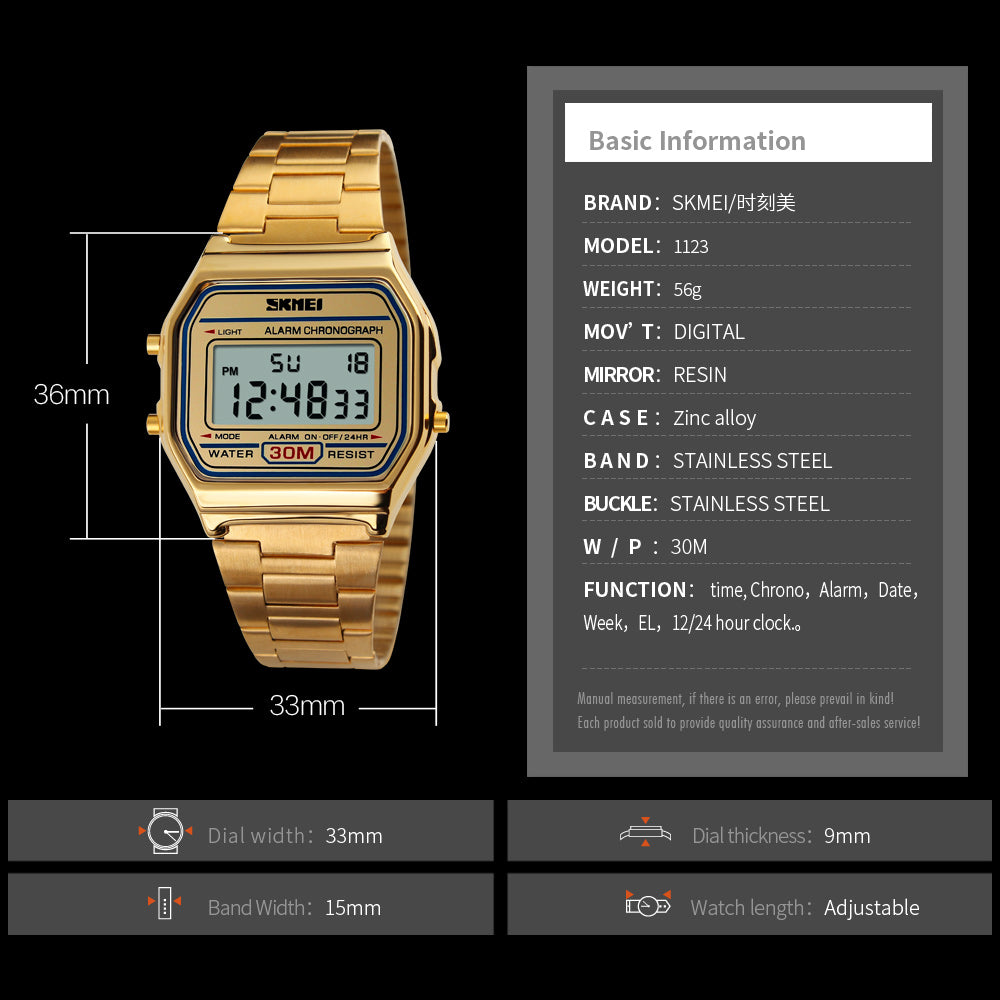 Digitale Armbanduhr mit leuchtenden Ziffern - Stahl