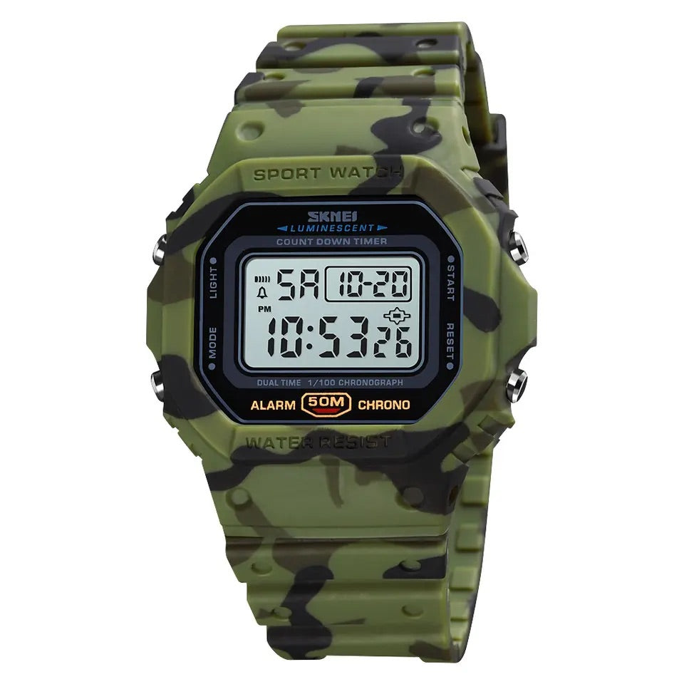 Digitale Sportuhr mit leuchtenden Ziffern Militär 44 mm