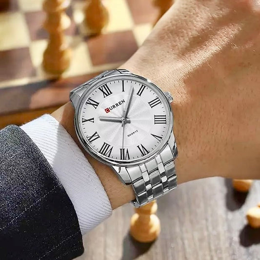 Herrenuhr Römische Ziffern | Quarz Edelstahl 40mm | Klassische Armbanduhr | Business Uhr