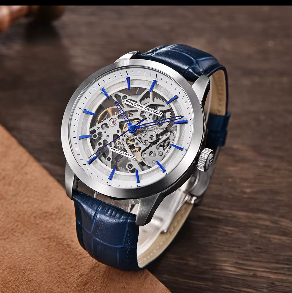 PAGANI DESIGN 1638 Herrenuhr Automatik Skeleton – Luxus Sportuhr mit Lederarmband, mechanisch