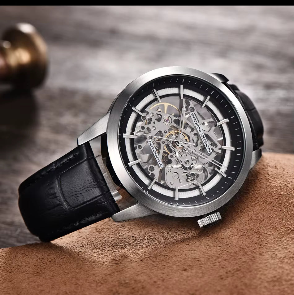 PAGANI DESIGN 1638 Herrenuhr Automatik Skeleton – Luxus Sportuhr mit Lederarmband, mechanisch