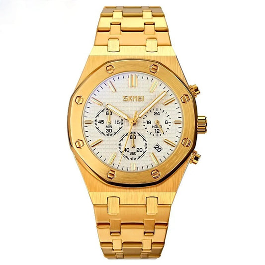 Gold Armbanduhr mit Datum und Chronograph 42 mm