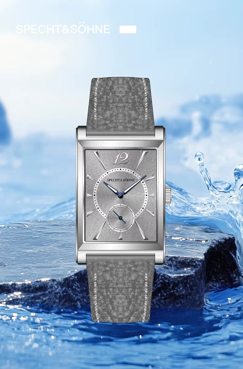 Specht & Söhne SP0028 Art-Déco Quarzuhr | Rechteck Saphirglas Lederarmband 40x26mm