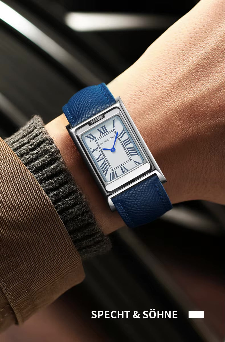 Specht & Söhne SP-Tank-1 Wendeuhr | Römische Ziffern Saphirglas Lederarmband 24,5x40mm