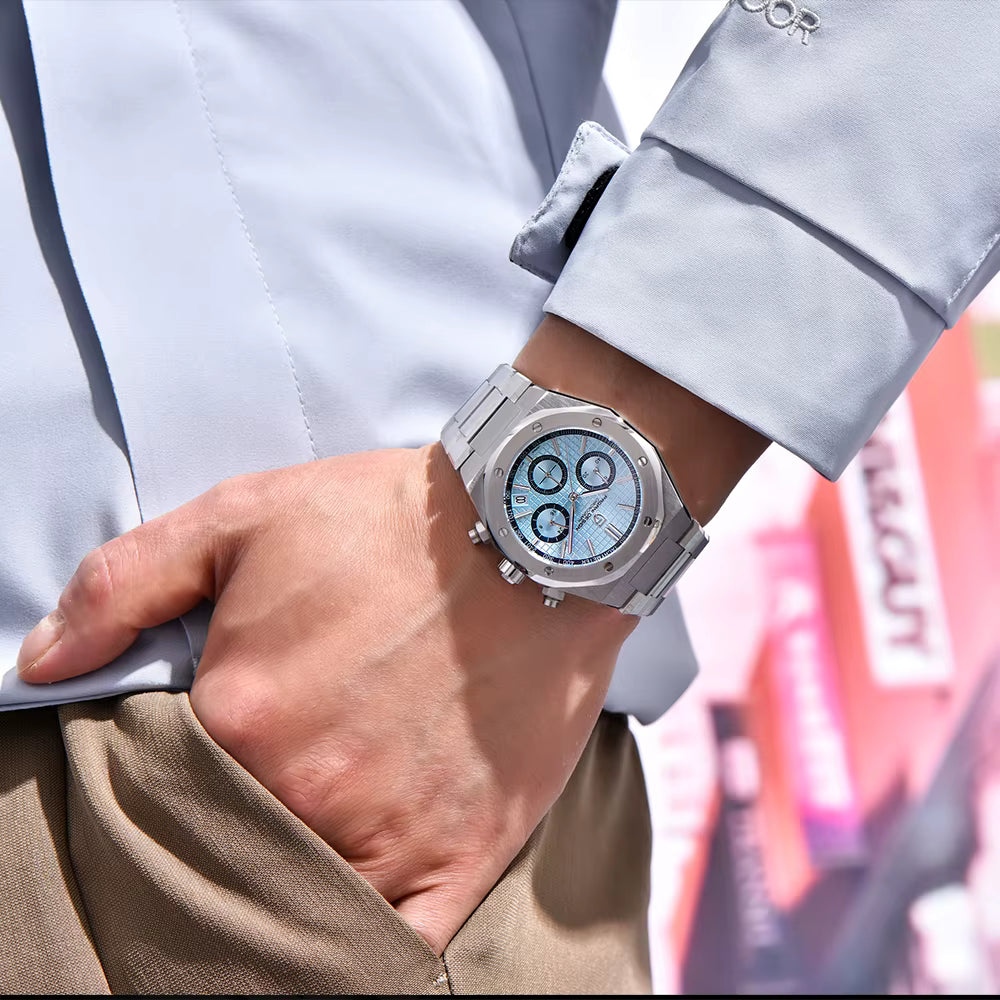 Herren Chronograph VK63 | Achteckiges Design | Saphirglas 40mm | Stahl & Kautschuk