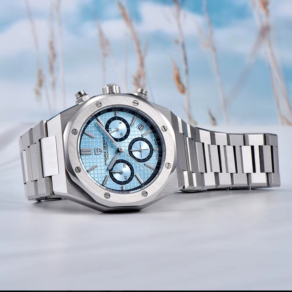 Herren Chronograph VK63 | Achteckiges Design | Saphirglas 40mm | Stahl & Kautschuk