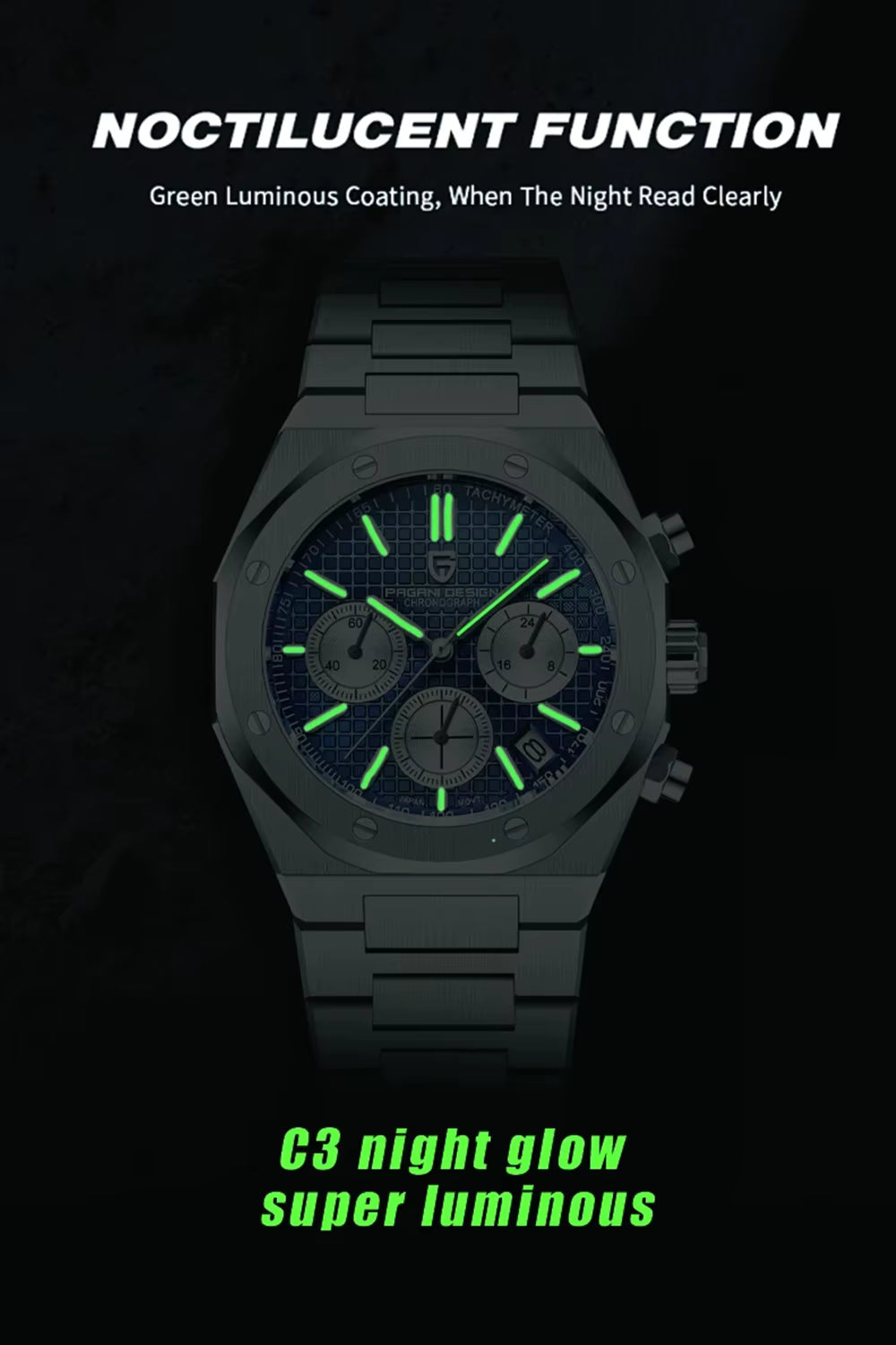 Herren Chronograph VK63 | Achteckiges Design | Saphirglas 40mm | Stahl & Kautschuk
