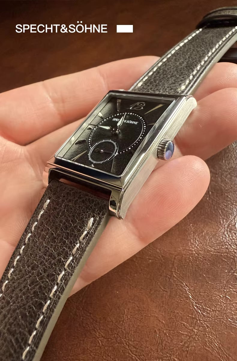 Specht & Söhne SP0028 Art-Déco Quarzuhr | Rechteck Saphirglas Lederarmband 40x26mm