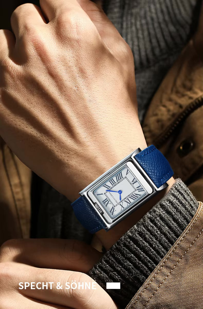Specht & Söhne SP-Tank-1 Wendeuhr | Römische Ziffern Saphirglas Lederarmband 24,5x40mm