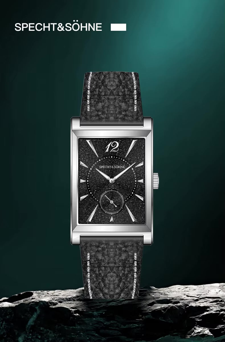 Specht & Söhne SP0028 Art-Déco Quarzuhr | Rechteck Saphirglas Lederarmband 40x26mm