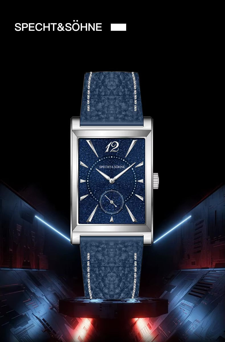 Specht & Söhne SP0028 Art-Déco Quarzuhr | Rechteck Saphirglas Lederarmband 40x26mm