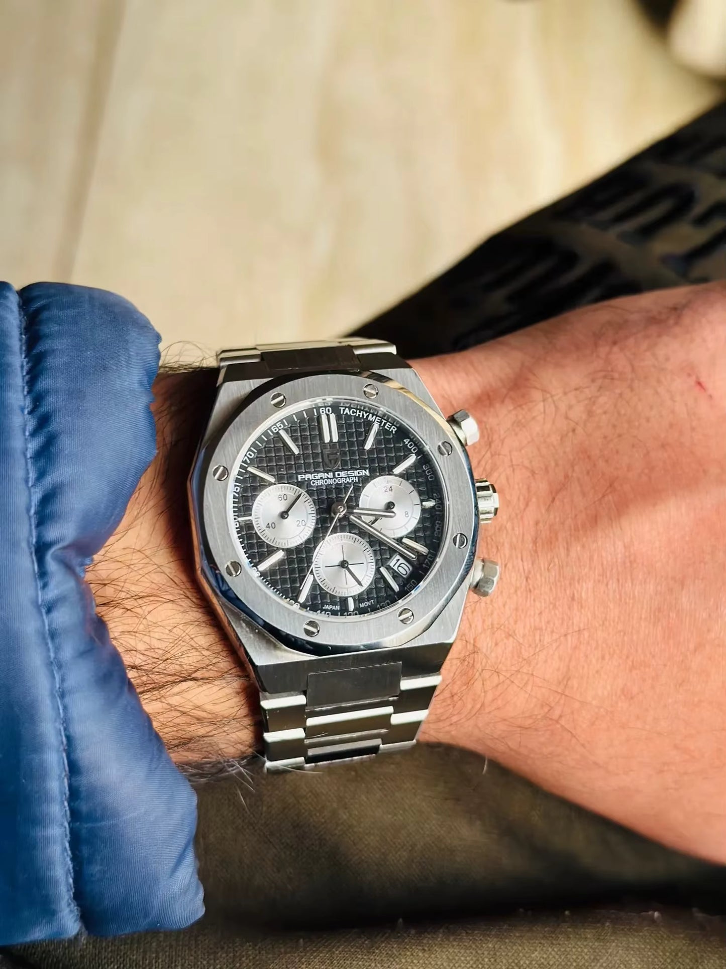 Herren Chronograph VK63 | Achteckiges Design | Saphirglas 40mm | Stahl & Kautschuk