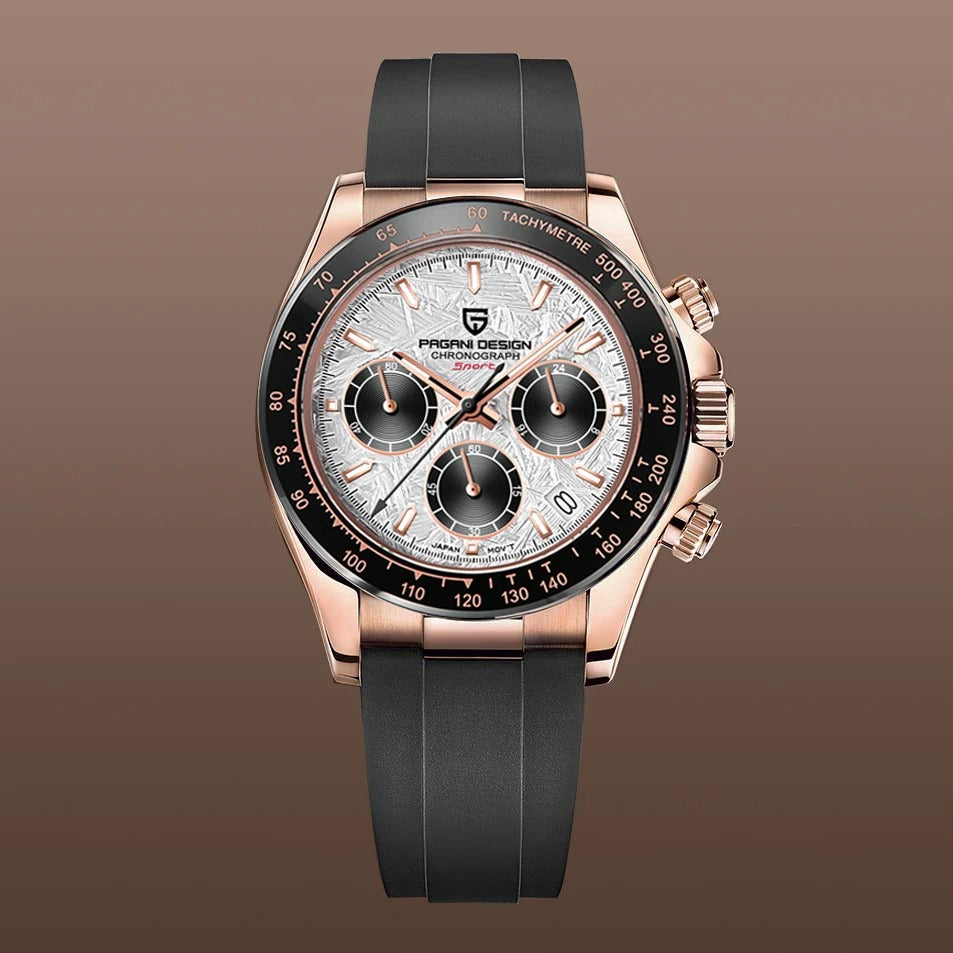 Herren Chronograph Seiko VK63 | Meca-Quarz Silikonarmband | Saphirglas 40mm | 5 Farben