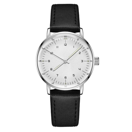 Minimalistische Herrenuhr mit Handaufzug – Silber, Lederband
