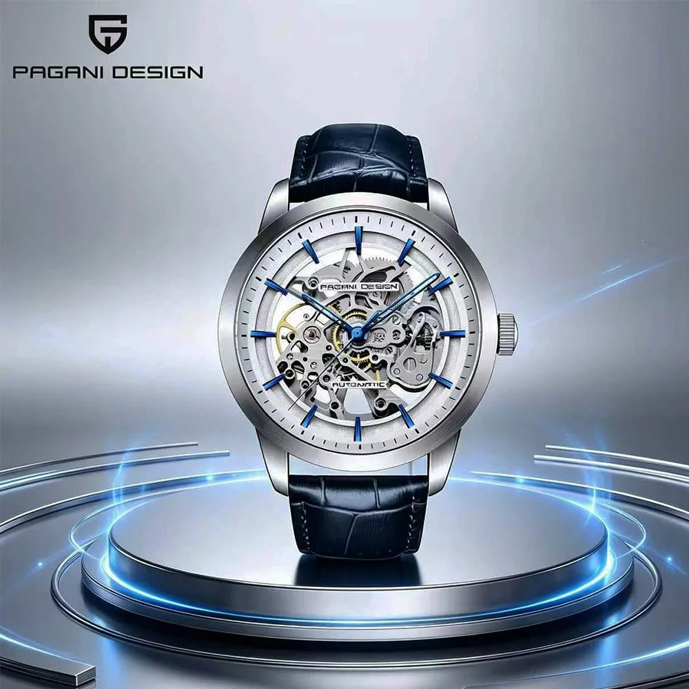 PAGANI DESIGN 1638 Herrenuhr Automatik Skeleton – Luxus Sportuhr mit Lederarmband, mechanisch