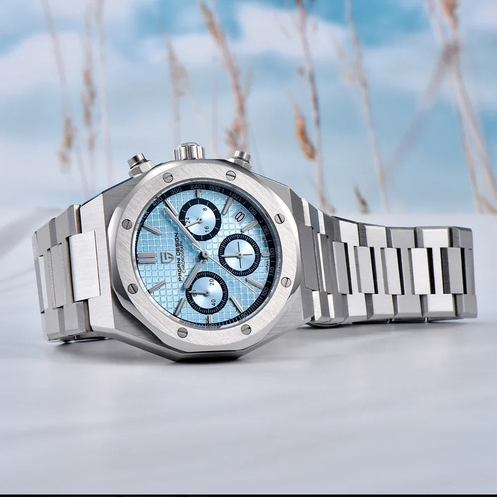Herren Chronograph VK63 | Achteckiges Design | Saphirglas 40mm | Stahl & Kautschuk
