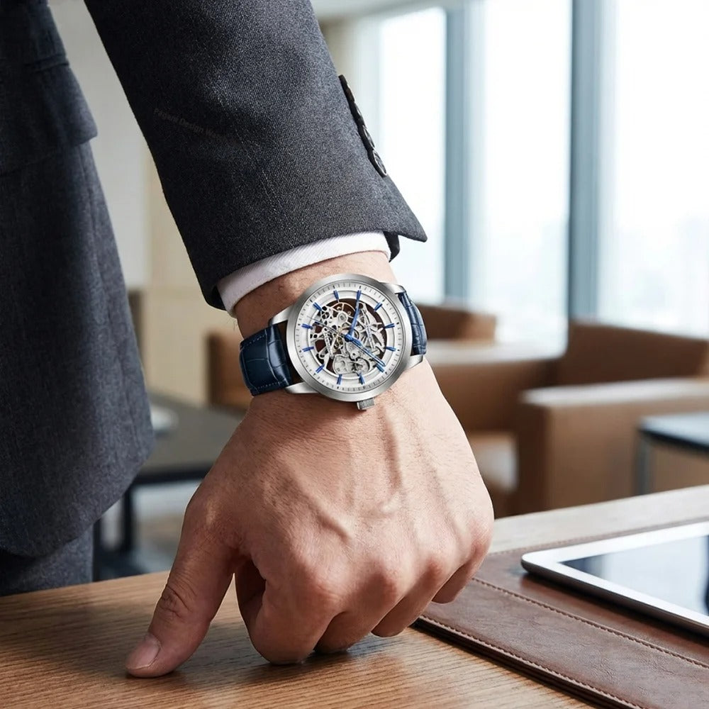 PAGANI DESIGN 1638 Herrenuhr Automatik Skeleton – Luxus Sportuhr mit Lederarmband, mechanisch