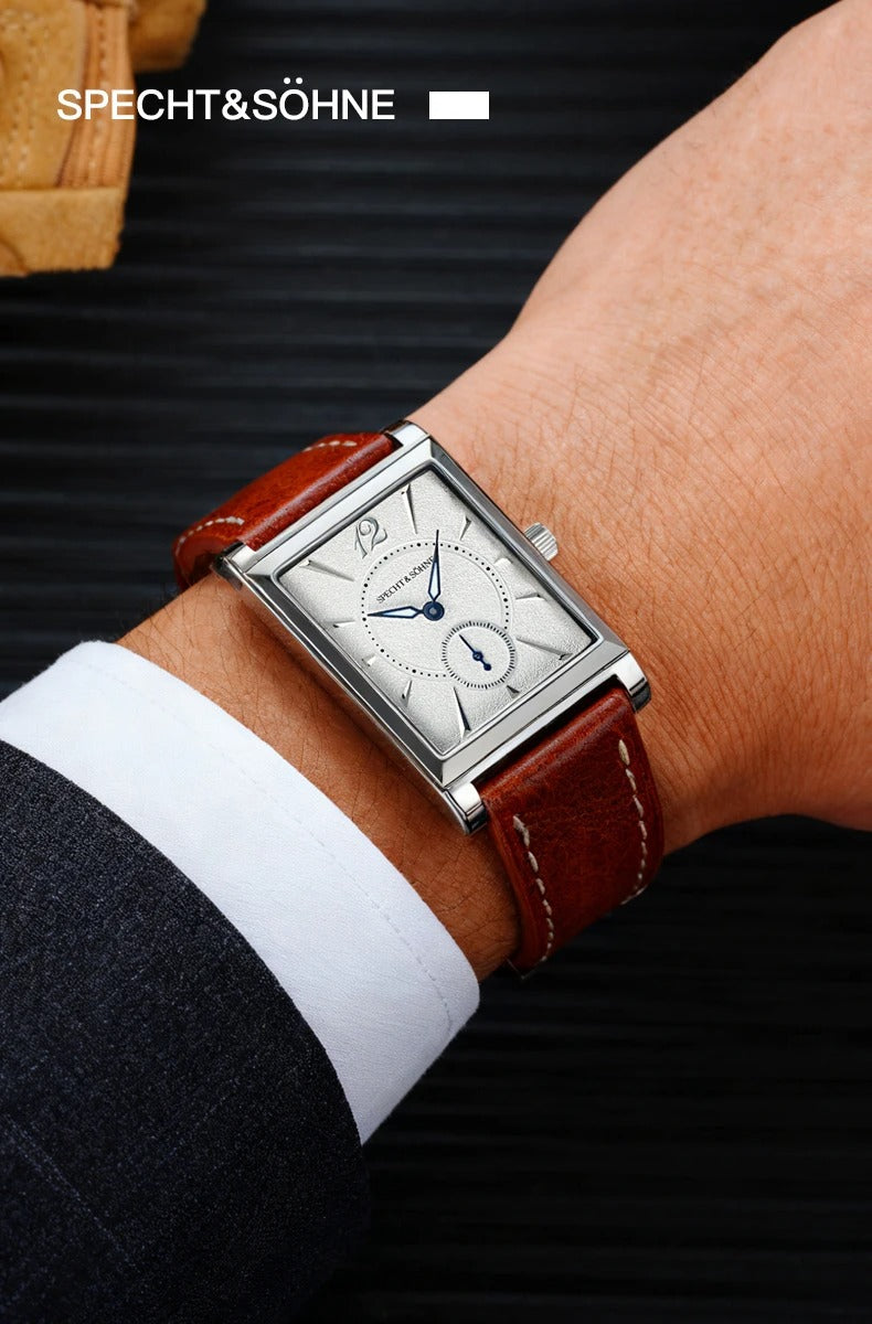 Specht & Söhne SP0028 Art-Déco Quarzuhr | Rechteck Saphirglas Lederarmband 40x26mm