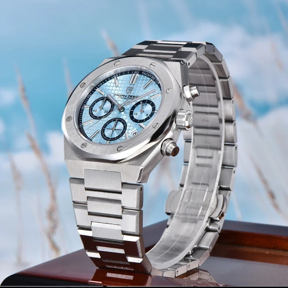 Herren Chronograph VK63 | Achteckiges Design | Saphirglas 40mm | Stahl & Kautschuk
