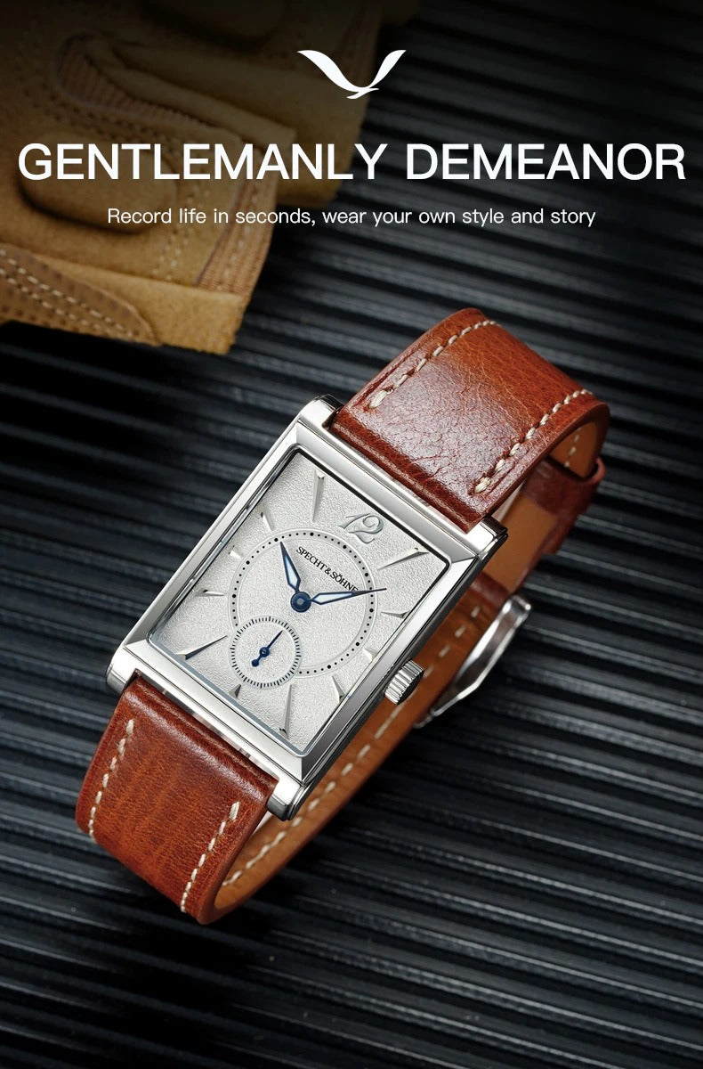 Specht & Söhne SP0028 Art-Déco Quarzuhr | Rechteck Saphirglas Lederarmband 40x26mm
