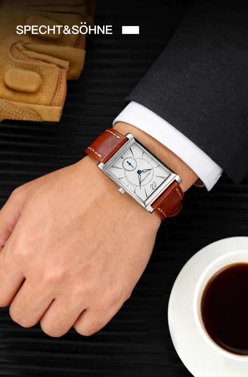 Specht & Söhne SP0028 Art-Déco Quarzuhr | Rechteck Saphirglas Lederarmband 40x26mm