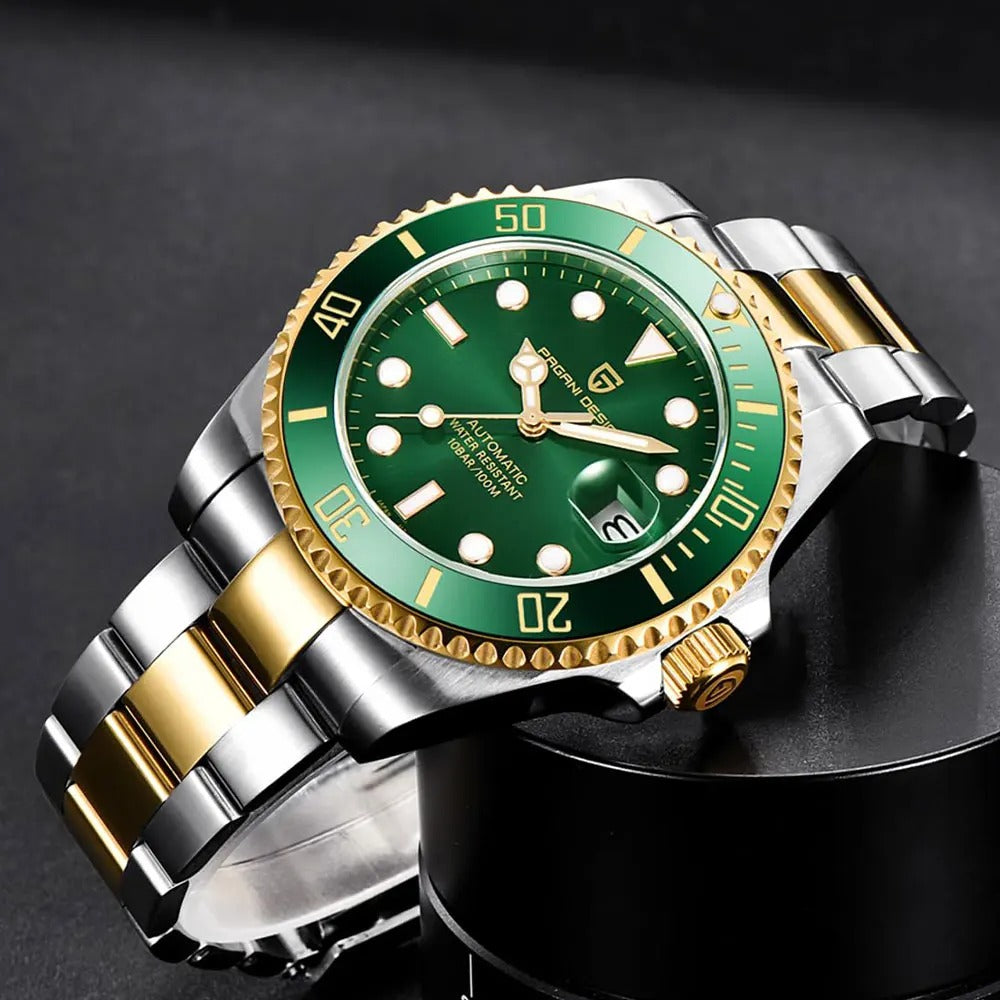 Herrenuhr Automatik Gold | Seiko NH35 | Taucheruhr Saphirglas 43mm | 6 Farben