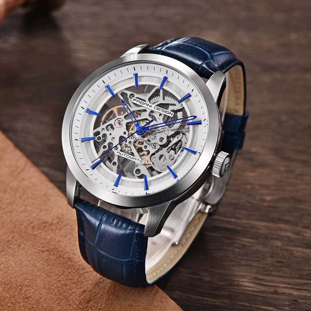 PAGANI DESIGN 1638 Herrenuhr Automatik Skeleton – Luxus Sportuhr mit Lederarmband, mechanisch