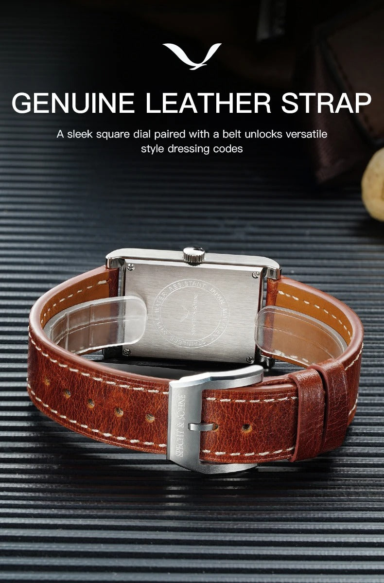 Specht & Söhne SP0028 Art-Déco Quarzuhr | Rechteck Saphirglas Lederarmband 40x26mm