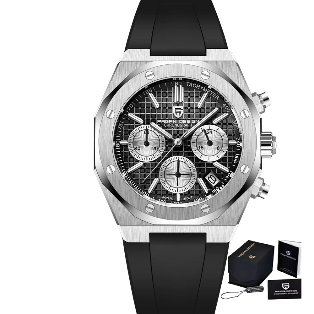 Herren Chronograph VK63 | Achteckiges Design | Saphirglas 40mm | Stahl & Kautschuk