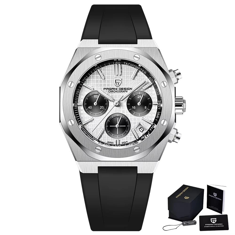 Herren Chronograph VK63 | Achteckiges Design | Saphirglas 40mm | Stahl & Kautschuk